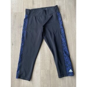 Adidas Women's  Large Climalite Mid Rise 3/4 Running Tights Black & Blue